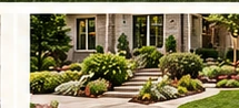 Landscaped lawn and planted beds