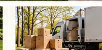 Moving truck and cardboard boxes